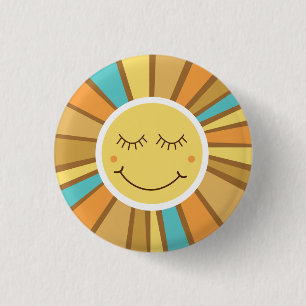 Sonnenschein Groovy Retro Boho Hippie um die Sonne Button