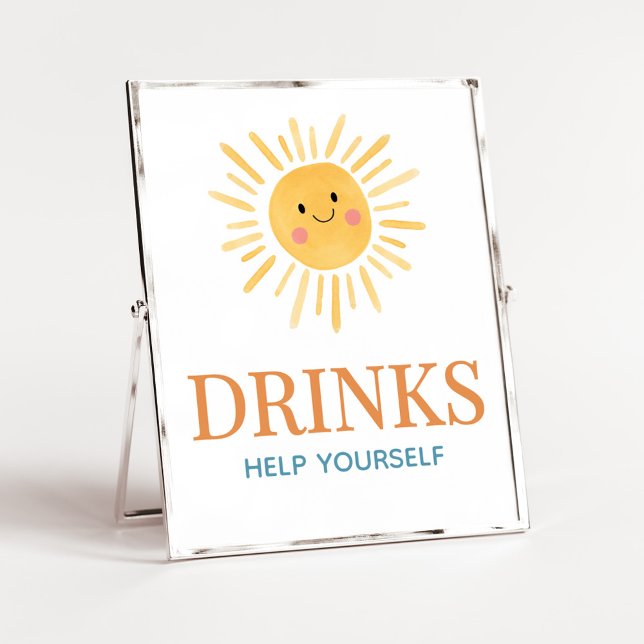 Sonnenschein hier kommt das Son Baby Duschgetränk Poster (Here Comes the Son Cute Sun Baby Shower Drinks Sign)