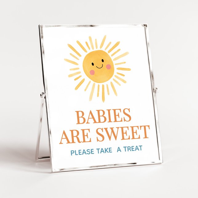 Sonnenschein Hier kommt der Sohn Babies sind Süßig Poster (Here Comes the Son Cute Sun Baby Shower Babies are Sweet Sign)