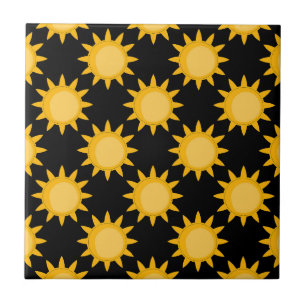 Sonnenschein-Illustration auf schwarzem Musterdesi Fliese