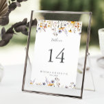 Sonnenschein im Herbst Elegante Wildblume Hochzeit Tischnummer<br><div class="desc">Die Tischnummer der Hochzeitsfeier im Herbst ist für eine rustikale Hochzeit in der Wildblume ideal. Die Einrichtung besteht aus mehreren lila Aquarellen,  violetten,  gelben Blumen,  bordeauxfarbenen Knospen und Olivgrün,  die schön in Bouquets gruppiert sind. Das ist eine zweiseitige Tischnummer. Fügen Sie jede benötigte Tischnummer individuell in Ihren Warenkorb.</div>