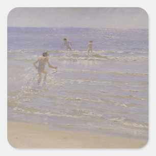 Sonnenschein in Skagen: Jungen schwimmen, 1892 Quadratischer Aufkleber