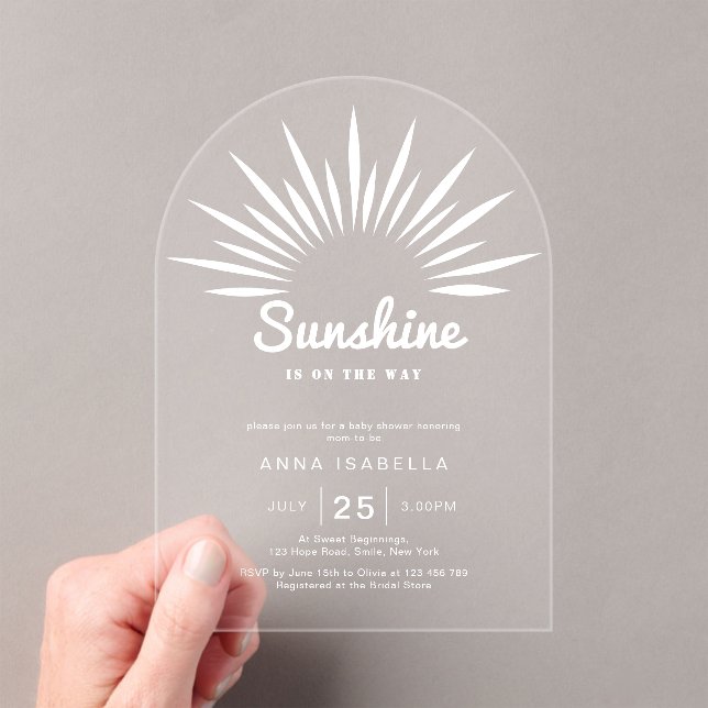 Sonnenschein ist auf dem Weg Babydusche Minimalist Acryleinladungen (Insitu (Handheld))