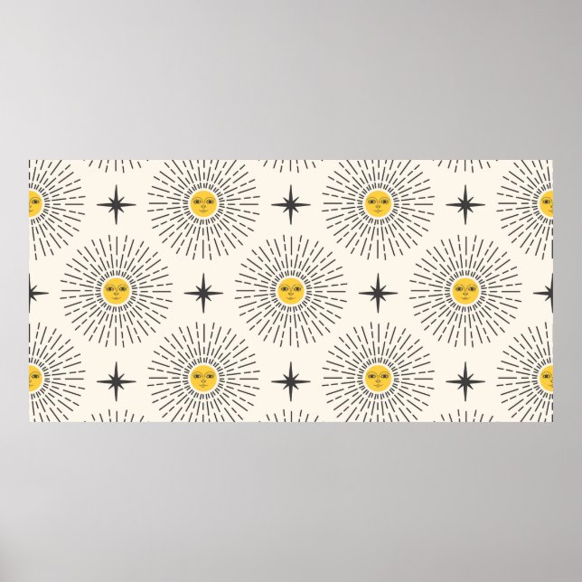 Sonnenschein mit Gesicht Himmelfahrt nahtlos Muste Poster (Vorne)