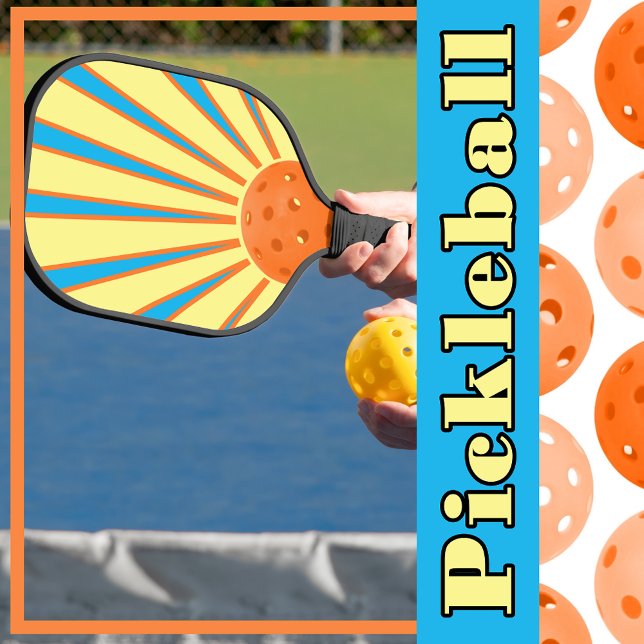 Sonnenschein Orange Pickleball Gelbe Liegen am Was Pickleball Schläger (Sunshine Orange Pickleball Yellow Sunbeams on Blue Pickleball Paddle)