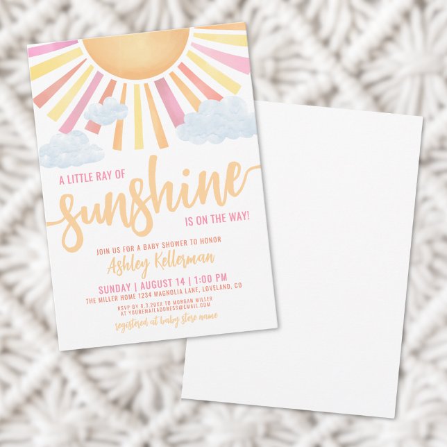 Sonnenschein Pink Girl Babydusche Einladung (Ray Of Sunshine Pink Girl Baby Shower Invitation)