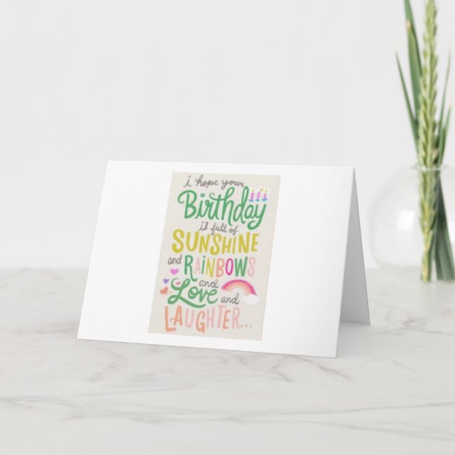 Sonnenschein, Regenbogen, Liebe & Lachen Geburtsta Dankeskarte (Vorderseite)