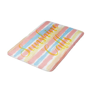 Sonnenschein ruft Pink Blau Gelbe Wasserfarbenstre Badematte