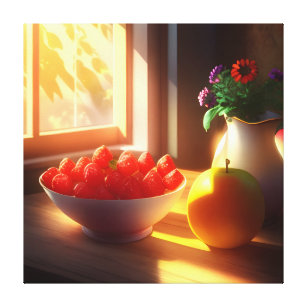 Sonnenschein-Schüssel mit Obst und Blume 10 Leinwanddruck