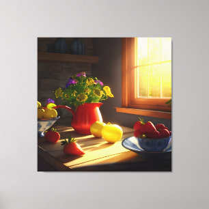 Sonnenschein-Schüssel mit Obst und Blume 5 Leinwanddruck