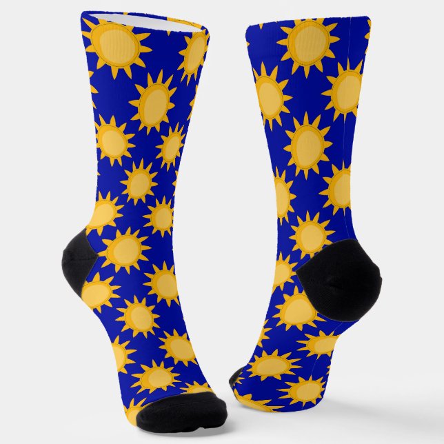 Sonnenschein-Sonnenmuster-Design auf Blau  Socken (Gewinkelt)