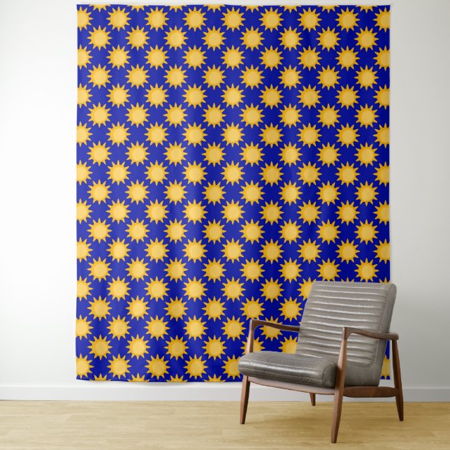 Sonnenschein-Sonnenmuster-Design auf Blau  Wandteppich (Beispiel)