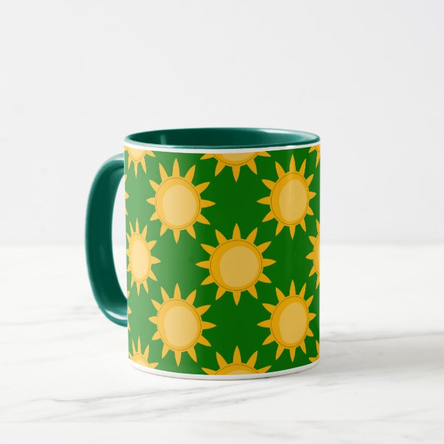 Sonnenschein-Sonnenmuster-Design auf Grün Tasse (Vorderseite Links)