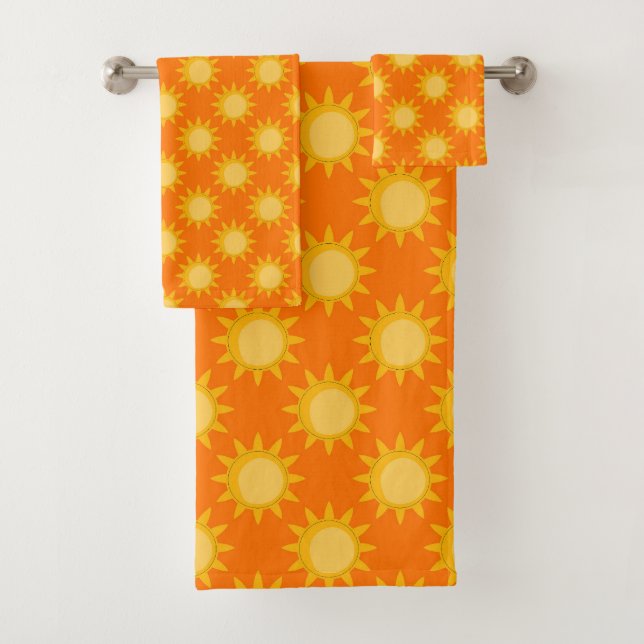 Sonnenschein-Sonnenmuster-Design auf Orange Badhandtuch Set (Insitu)