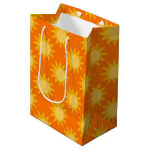Sonnenschein-Sonnenmuster-Design auf Orange Mittlere Geschenktüte