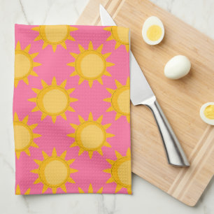Sonnenschein-Sonnenmuster-Design auf Rosa Geschirrtuch