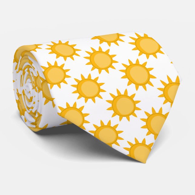 Sonnenschein-Sonnenmuster-Design auf Weiß Krawatte (Gerollt)