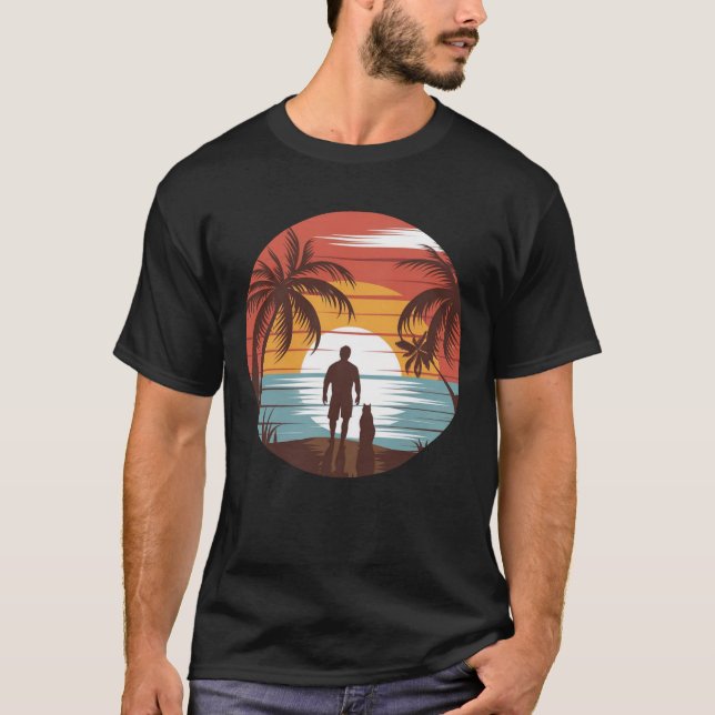Sonnenschein-Tag-Illustration - Mann und Katze T-Shirt (Vorderseite)