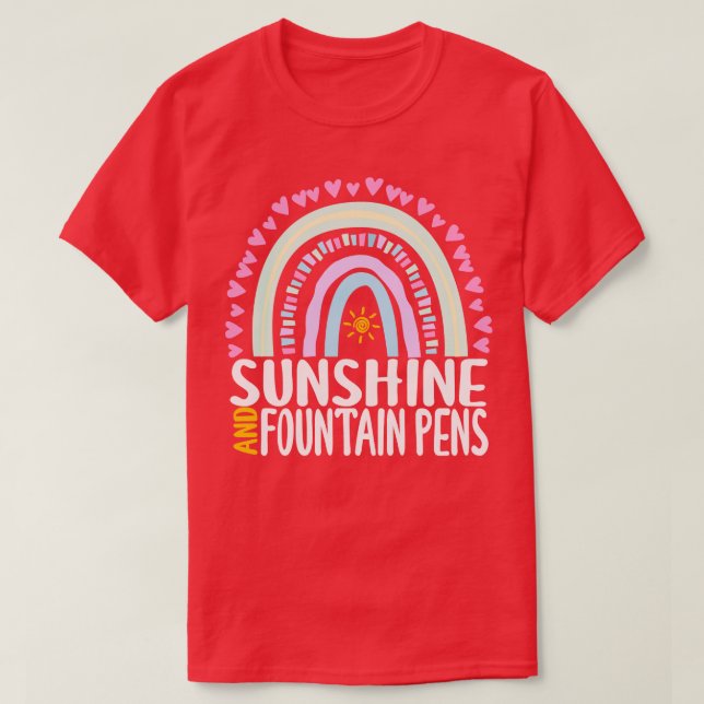 Sonnenschein und Füllfederhalter Niedliches Regenb T-Shirt (Design vorne)