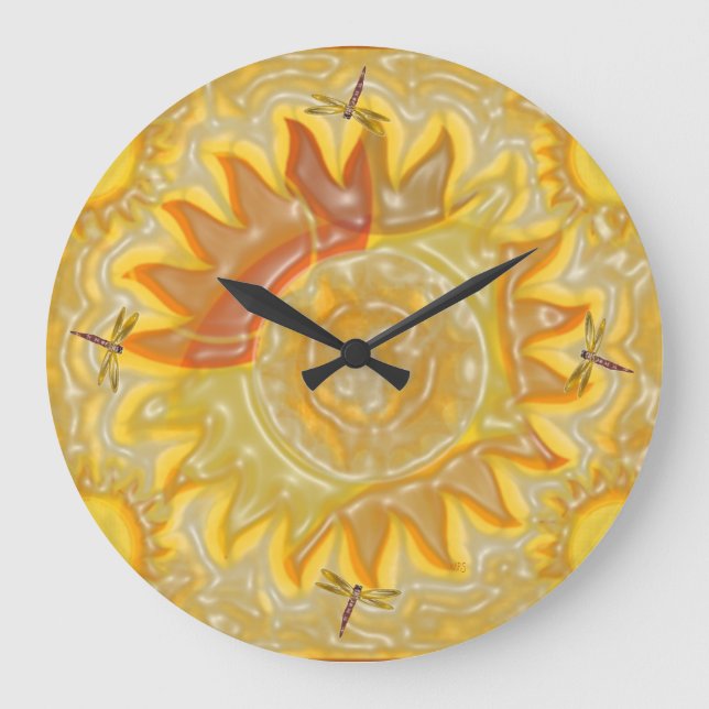 Sonnenschein und Libellen Große Wanduhr (Vorderseite)