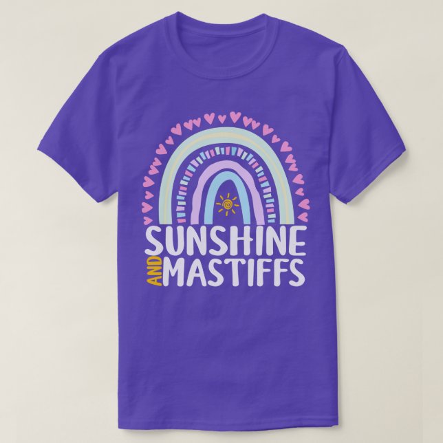 Sonnenschein und Mastiffs Niedliches Regenbogenges T-Shirt (Design vorne)