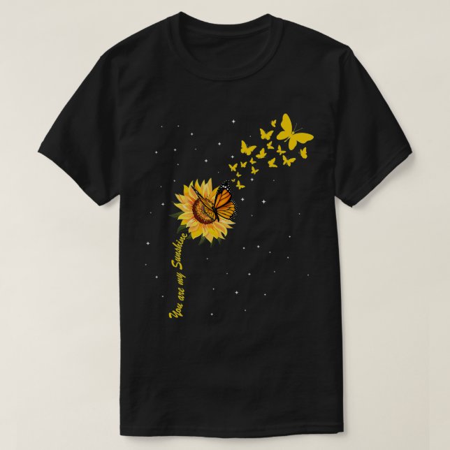 Sonnenschein Vintage Sonnenblume mit Schmetterling T-Shirt (Design vorne)