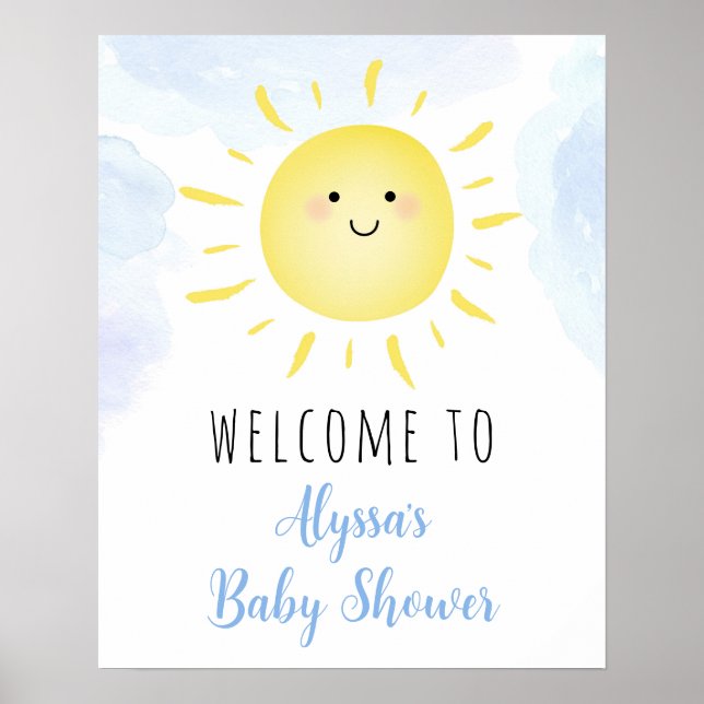 Sonnenschein Wolken Blue Boy Baby Dusche Willkomme Poster (Vorne)