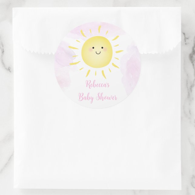 Sonnenschein Wolken Pink Girl Baby Dusche Runder Aufkleber (Tasche)