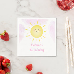 Sonnenschein Wolken Pink Girl Geburtstag Serviette