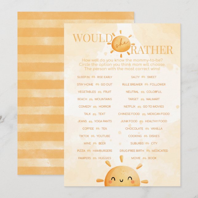 Sonnenschein würde sie eher ein Baby Duschspiel Einladung (Vorne/Hinten)