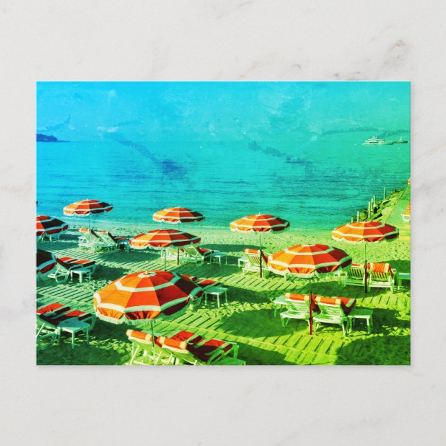 Sonnenschirme am Strand in Frankreich Postkarte (Vorderseite)