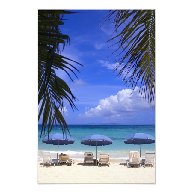Sonnenschirme am Strand, St. Maarten, Karibik Fotodruck (Vorne)