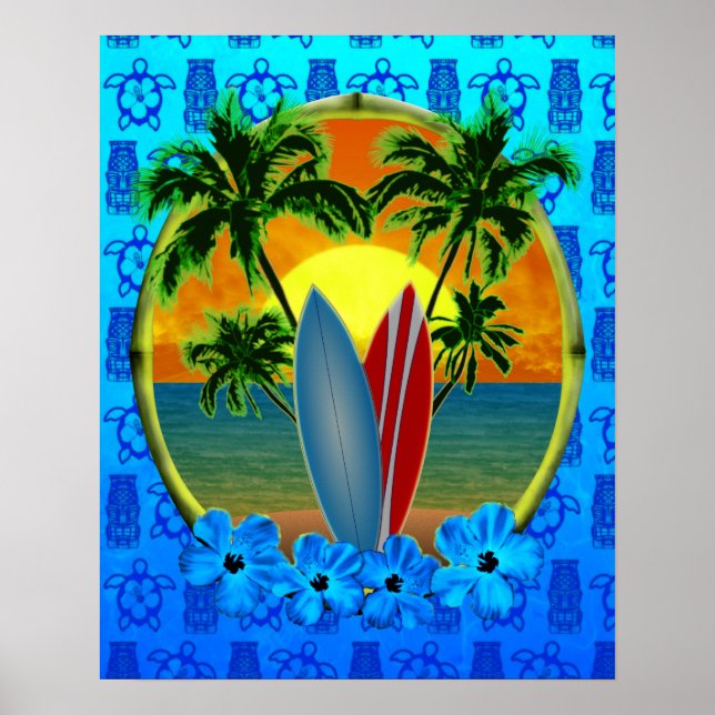 Sonnenschirme und Surfbretter Poster (Vorne)