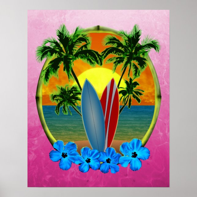 Sonnenschirme und Surfbretter Poster (Vorne)