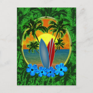 Sonnenschirme und Surfbretter Postkarte