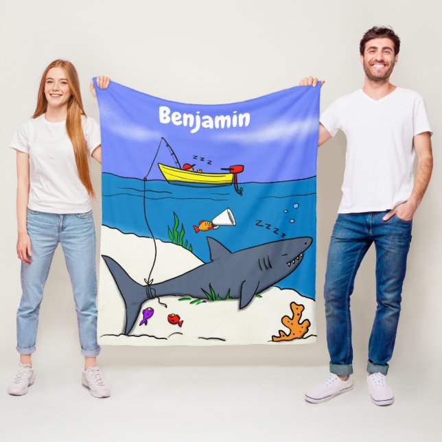Sonnenschlafhai und Fischerei Cartoon Fleecedecke (Beispiel)
