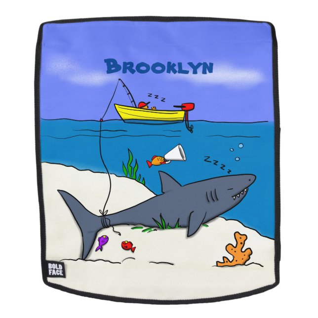 Sonnenschlafhai und Fischerei Cartoon Rucksack (Abnehmbare Front)