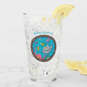 Sonnenseebewohner unter Wasser zeichnend Cartoon Glas