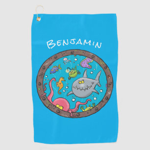 Sonnenseebewohner unter Wasser zeichnend Cartoon Golfhandtuch