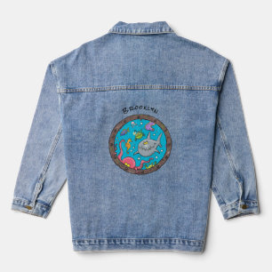 Sonnenseebewohner unter Wasser zeichnend Cartoon Jeansjacke