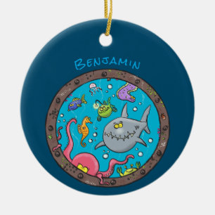 Sonnenseebewohner unter Wasser zeichnend Cartoon Keramik Ornament