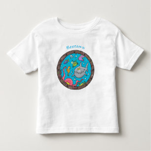 Sonnenseebewohner unter Wasser zeichnend Cartoon Kleinkind T-shirt