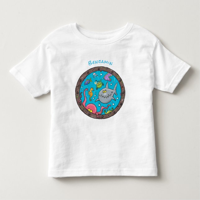 Sonnenseebewohner unter Wasser zeichnend Cartoon Kleinkind T-shirt (Vorderseite)