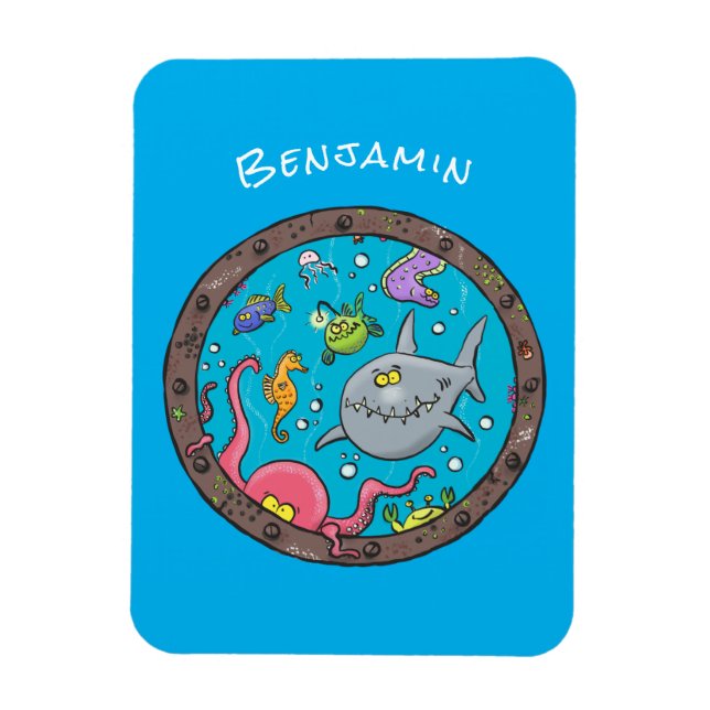 Sonnenseebewohner unter Wasser zeichnend Cartoon Magnet (Vertikal)