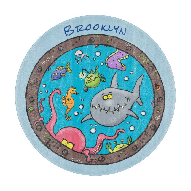 Sonnenseebewohner unter Wasser zeichnend Cartoon Schneidebrett (Vorderseite)