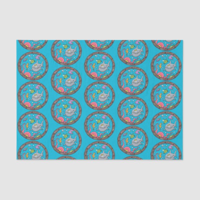 Sonnenseebewohner unter Wasser zeichnend Cartoon Seidenpapier (Vorderseite)