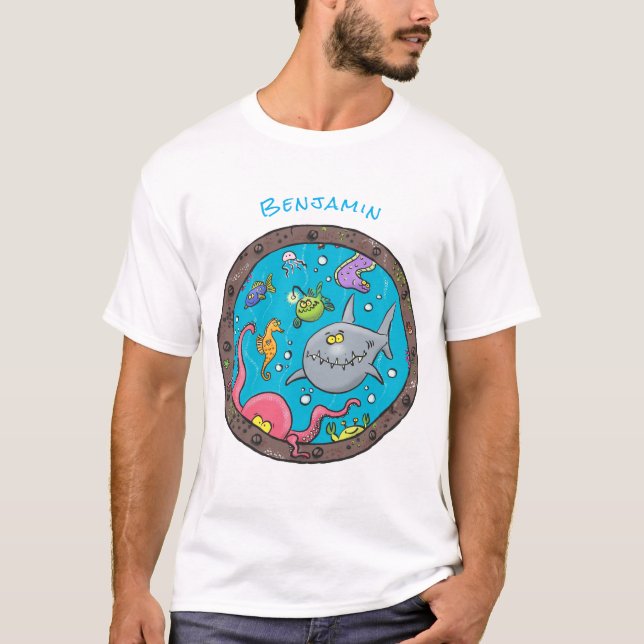 Sonnenseebewohner unter Wasser zeichnend Cartoon T-Shirt (Vorderseite)