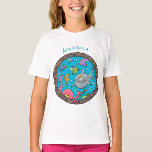 Sonnenseebewohner unter Wasser zeichnend Cartoon T-Shirt