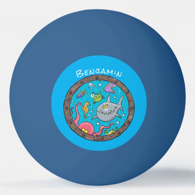 Sonnenseebewohner unter Wasser zeichnend Cartoon Tischtennisball (Vorderseite)