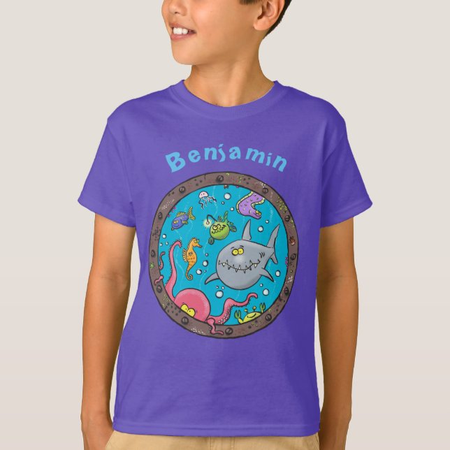 Sonnenseebewohner versunken Porthole Cartoon T-Shirt (Vorderseite)